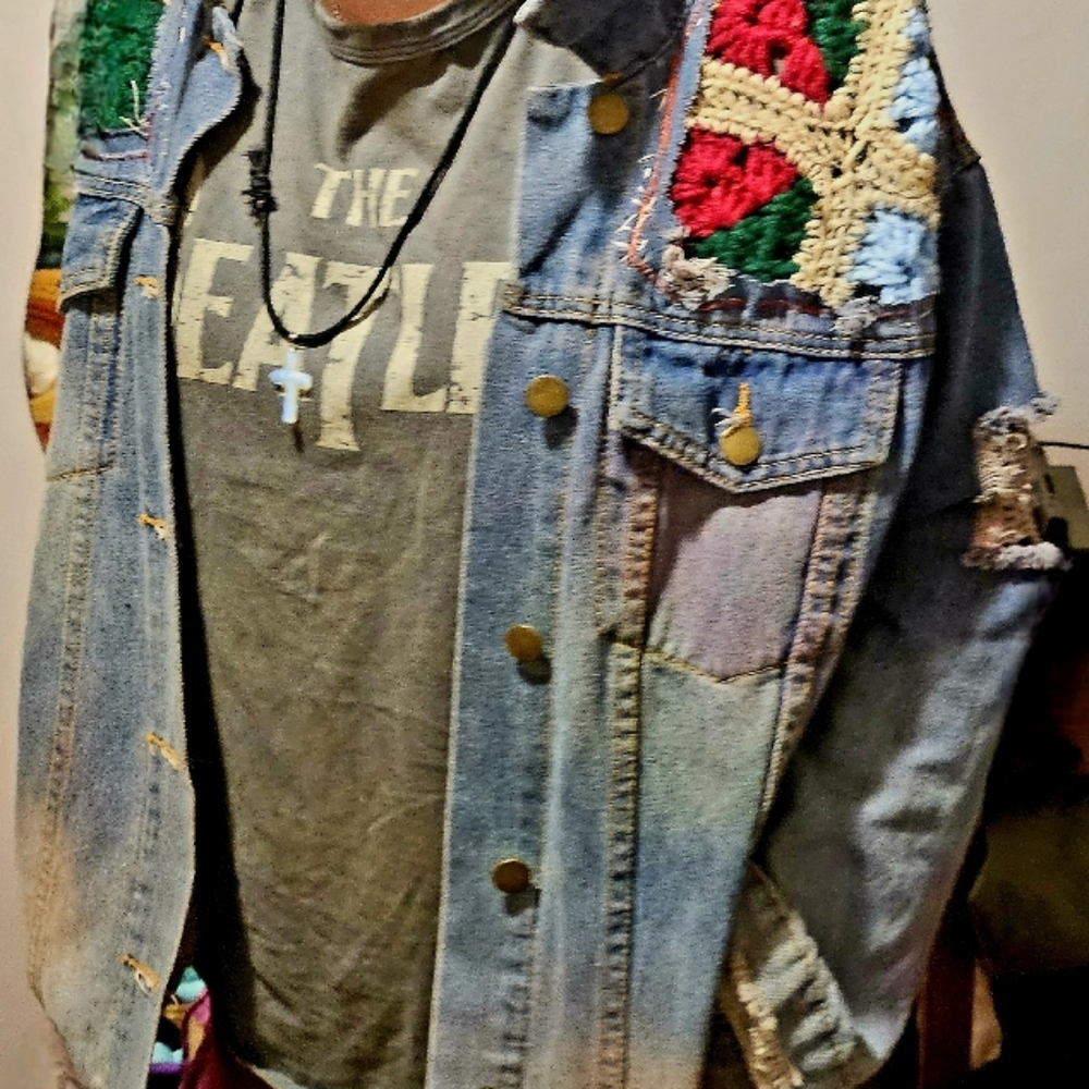 Handcrafted Patchwork Denim Jacket - image 4